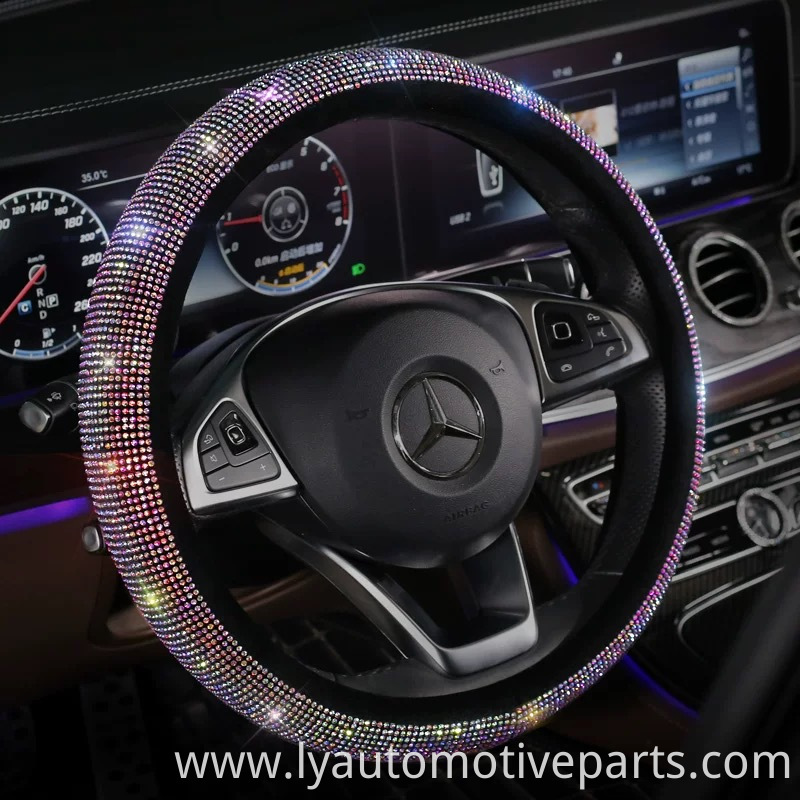 Bling Rhinestones Steering Wheel Cover with Crystal Diamond Sparkling Car SUV Breathable Anti-Slip Steering Wheel Protector